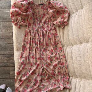 Nasty Gal Floral Chiffon Dress with Ruffled Sleeves